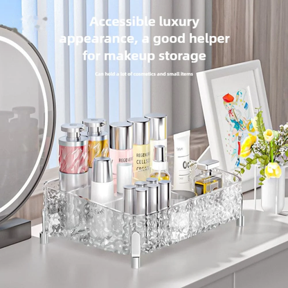 Vanity Desktop Makeup Organizer – Clear Divided Cosmetic Box with Lipstick & Brush Compartments