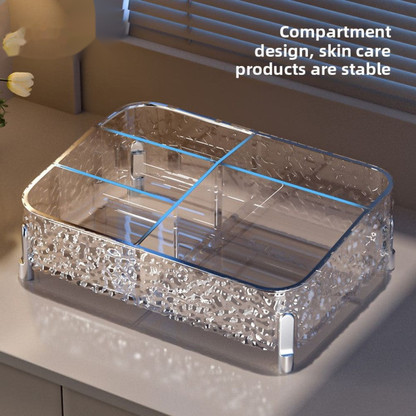 Vanity Desktop Makeup Organizer – Clear Divided Cosmetic Box with Lipstick & Brush Compartments